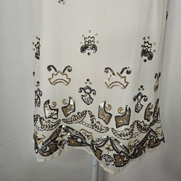 NEW! FRENCH CONNECTION Elsa Sparkle Strappy Top Size Medium Ivory Sequin Crepe - Picture 3 of 12